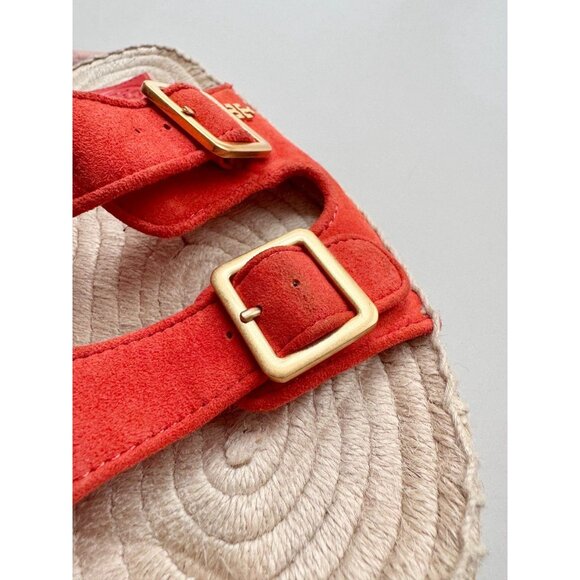 TORY BURCH Orange Suede Double Buckle Espadrille Slide Sandals, Size 7.5 - Picture 6 of 13